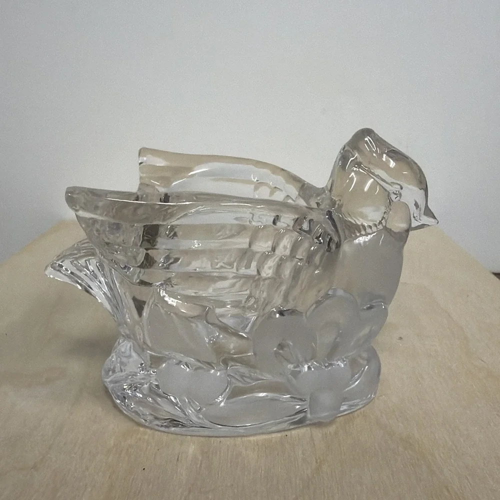 Gorham Clear Crystal‎ Glass CARDINAL Candle Tea Light Votive Holder Bird